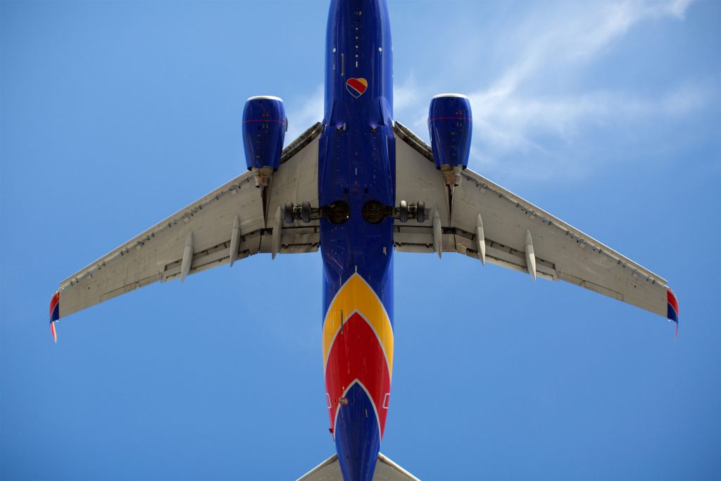 Southwest Airlines jet flyover at San Diego International Airport